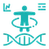 Icono de diagnóstico: figura humana y cadena de ADN